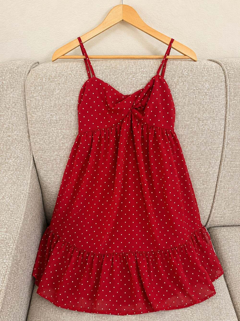 Isabelle's Cabinet Red Polka Dot Spaghetti Strap Babydoll Mini Dress Size S